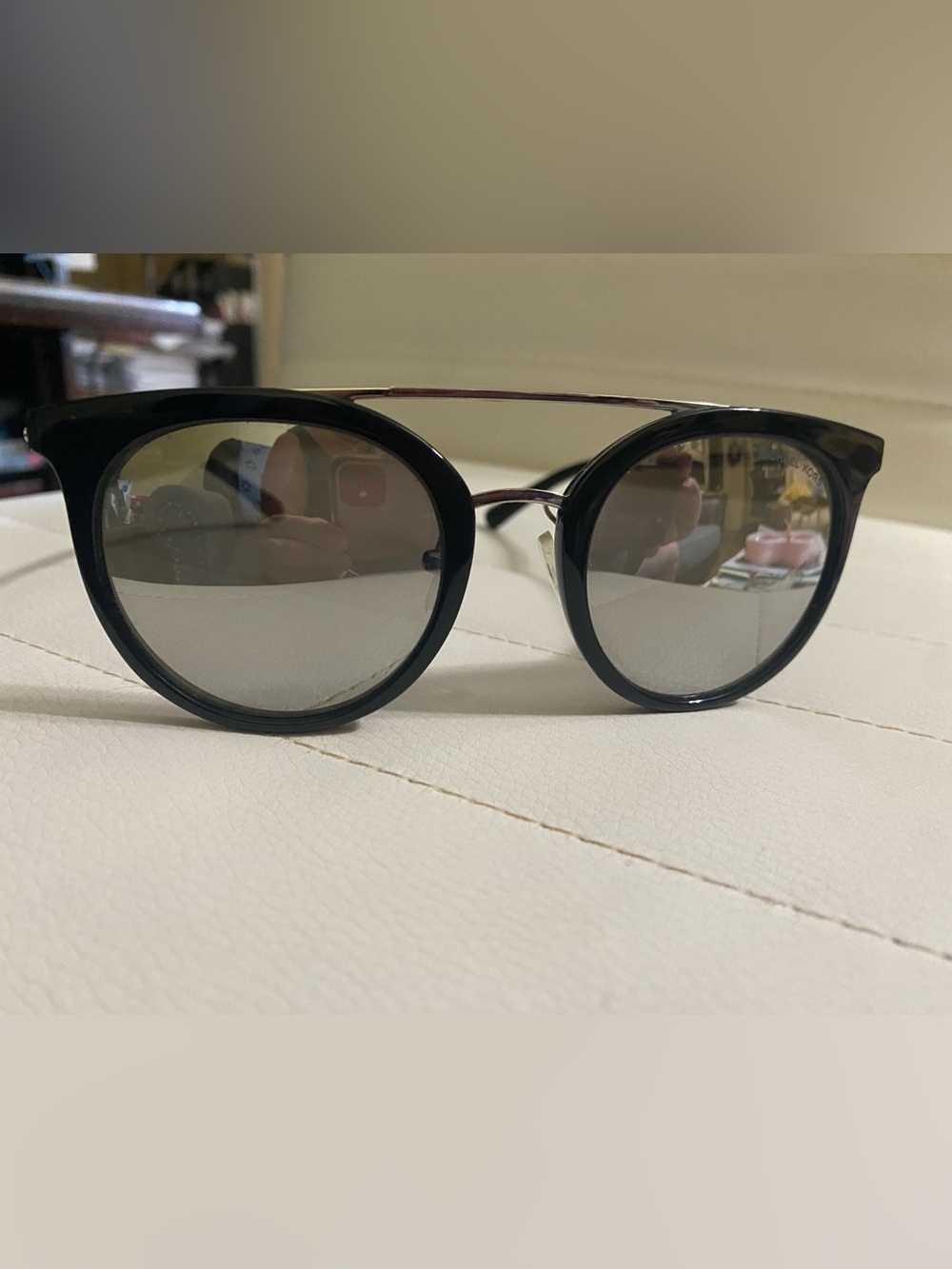 Michael Kors Black Round Sunglasses with Gold Double Bridge